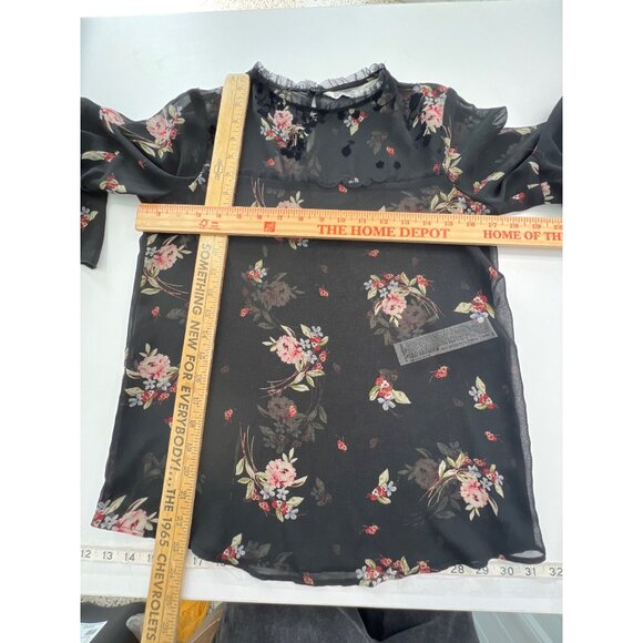 Zara Basic Size XS Floral Sheer Blouse Black Ruffle Bell Sleeve Fairygoth - Picture 5 of 10